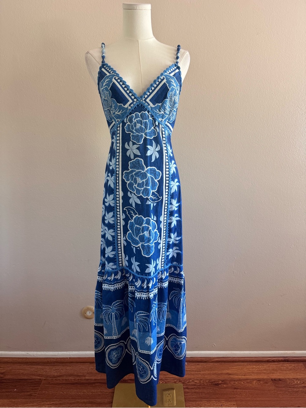 Caroline Constas Blue Floral Maxi Dress